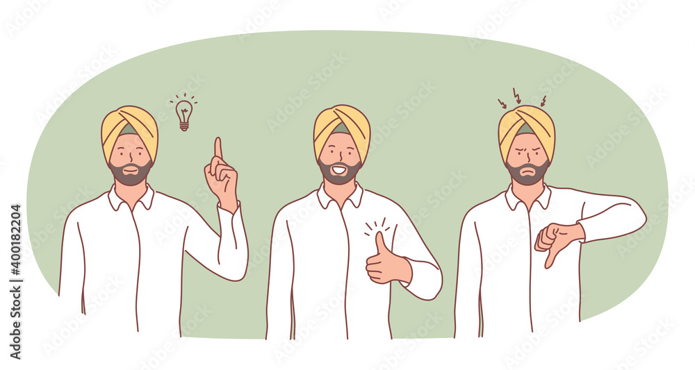 Idea, innovation, positive and negative solution concept. Young indian businessman standing showing one finger meaning having great idea for business startup and expressing negative and positive Idea, innovation, positive and negative solution concept. Young indian businessman standing showing one finger meaning having great idea for business startup and expressing negative and positive