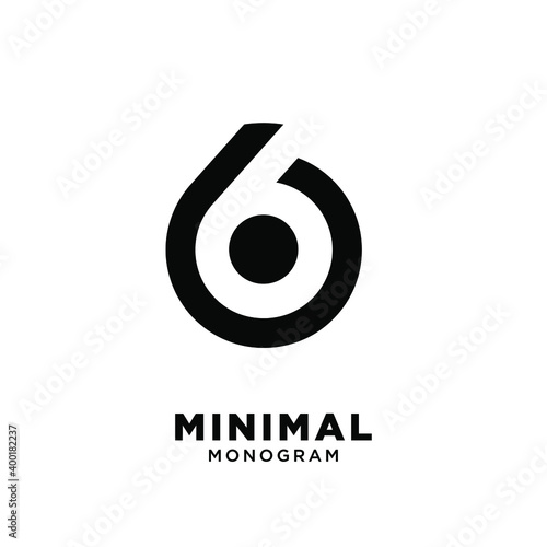 minimal water drop logo icon with simple number 6 design isolated background	