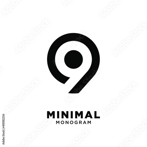 abstract pin initial number 9 simple vector design isolated background photo