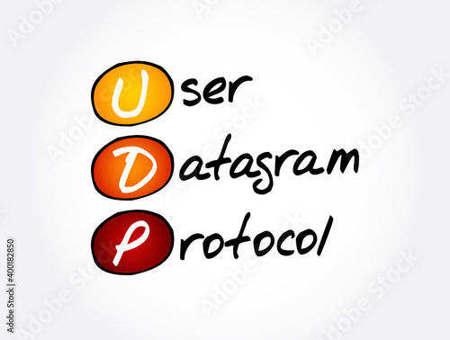 UDP - User Datagram Protocol acronym, technology concept background