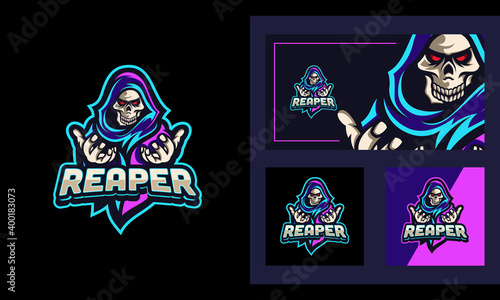 Reaper Neon Light Mascot and Sport Logo Design Template