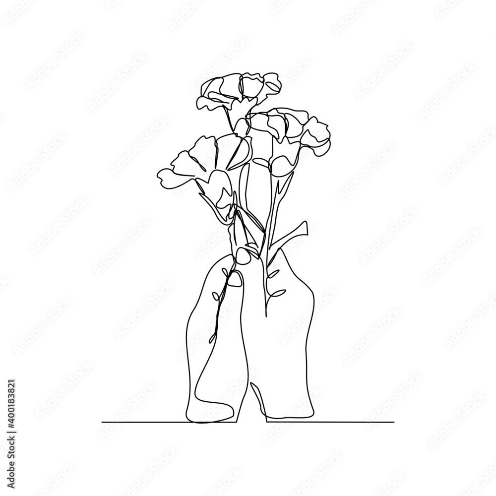 Vecteur Stock Continuous line drawing of a hand holding bouquet flower