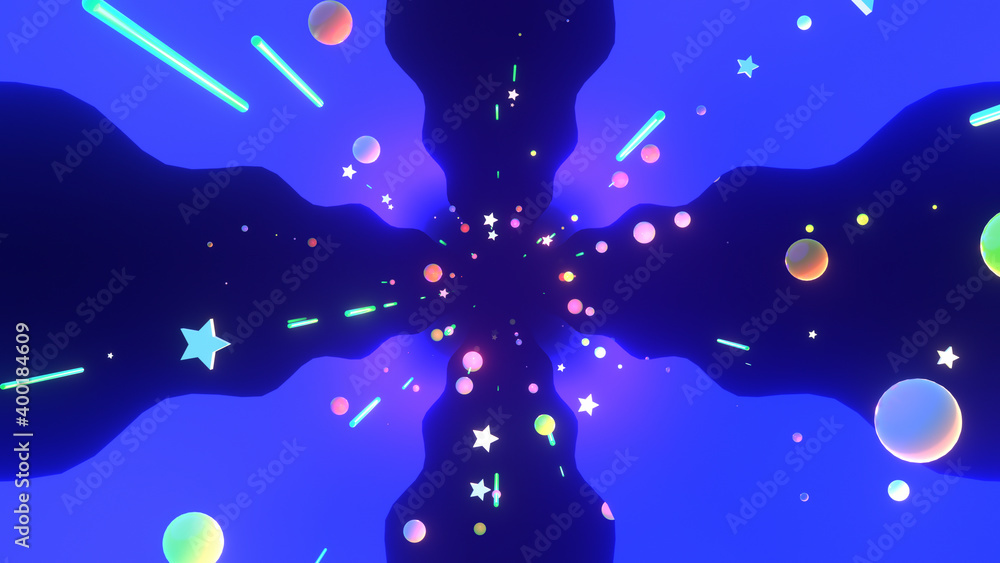 Cartoon abstract flowing wavy galaxy. 3d rendering picture.