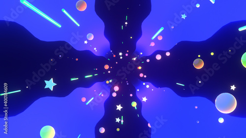 Cartoon abstract flowing wavy galaxy. 3d rendering picture.