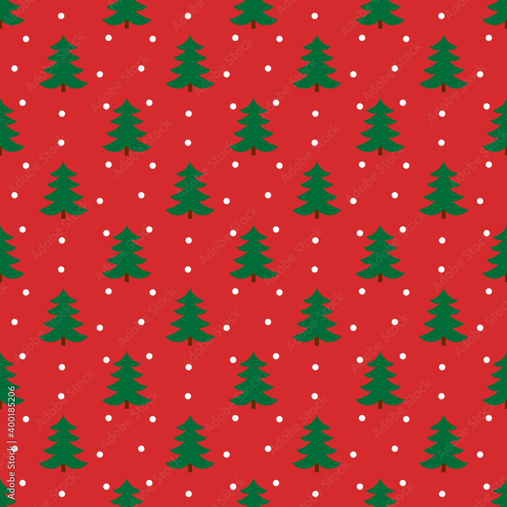 Christmas trees red and green pattern. Vector illustration.