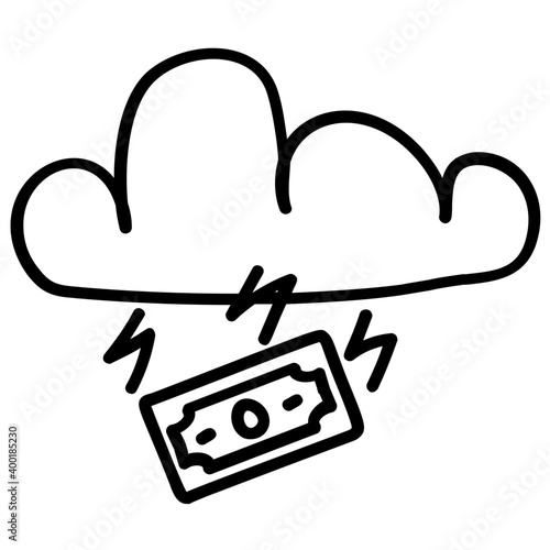 Cloud with banknote, cloud banking icon.