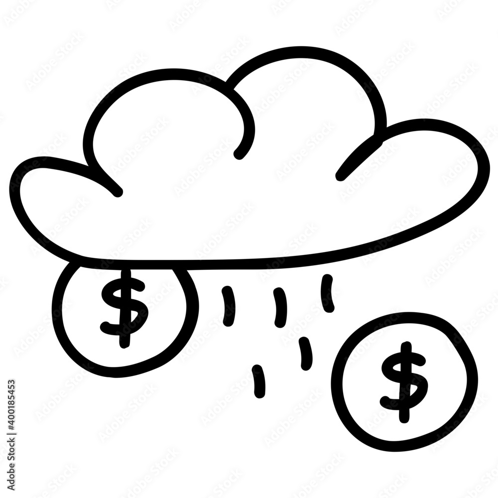 Cloud with dollars, cloud earning icon. Cloud with dollars, cloud earning icon.