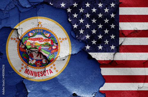 Wallpaper Mural flags of Minnesota and USA painted on cracked wall Torontodigital.ca