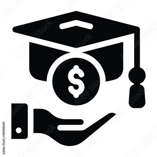 
Educational grant glyph icon with mortarboard 

