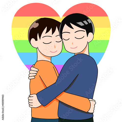 抱き合う　男性同士　イラスト