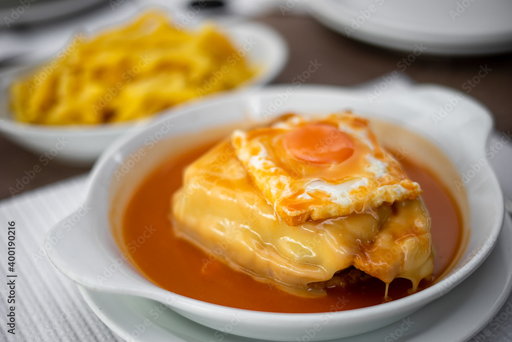 Famous traditional food from Porto called francesinha, Portugal