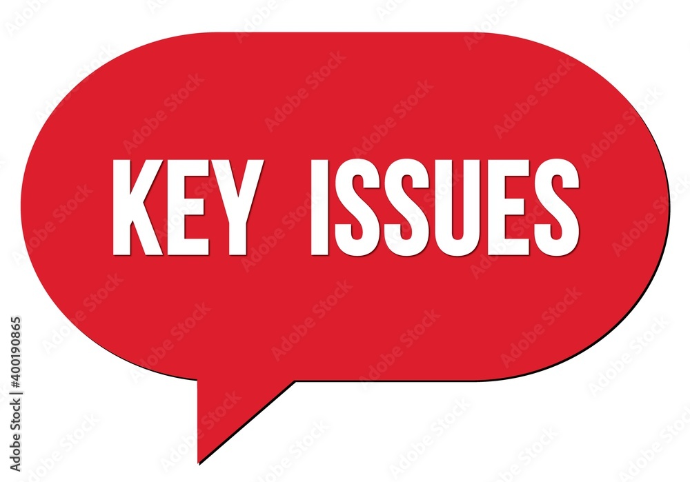KEY ISSUES text written in a red speech bubble KEY ISSUES text written in a red speech bubble