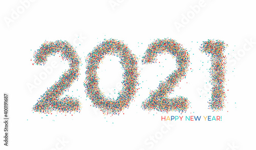 Happy New Year 2021 Particle Text Typography Design Banner Poster, Vector illustration.