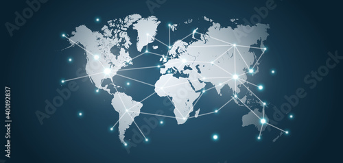 World map. Global network connections point and line.