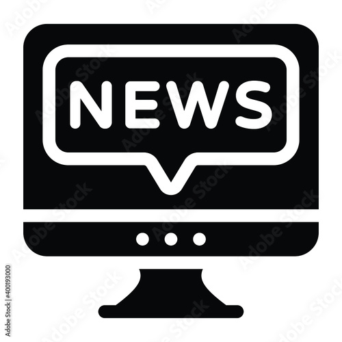 
Computer showing news word, glyph icon of online news 
