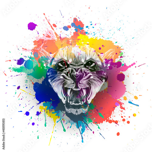 Bright abstract colorful background with tiger  paint splashes
