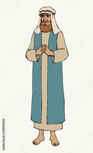 Jewish man in old clothes. Vector drawing