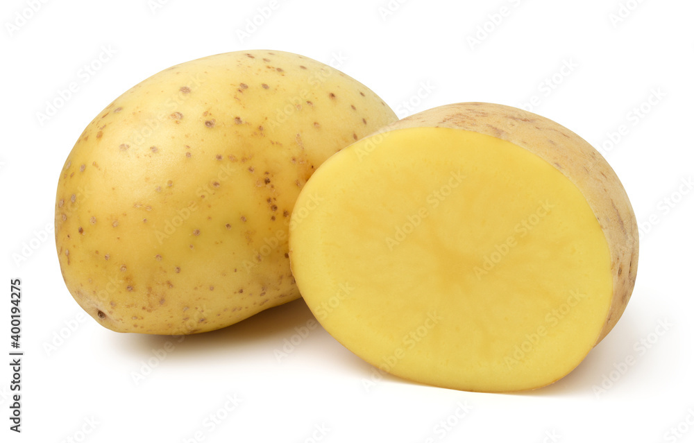 Potato and cut isolated on white background,with clipping path.