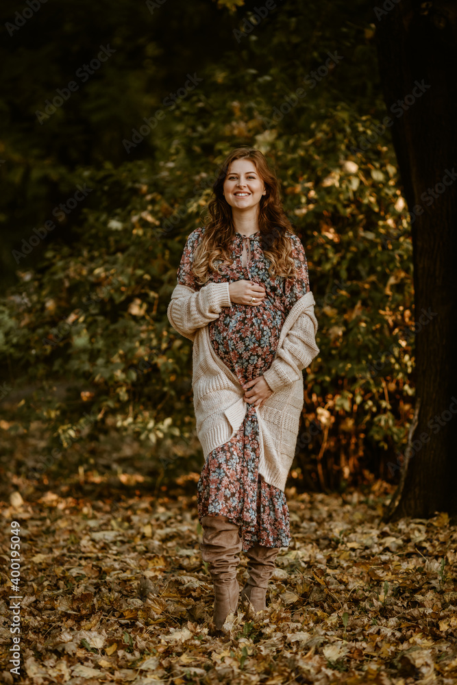 Lovely pregnant woman enjoying autumn in the park Lovely pregnant woman enjoying autumn in the park