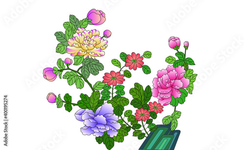 Chinese style peony flower vector illustration