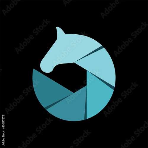 simple horse circle lens vector logo