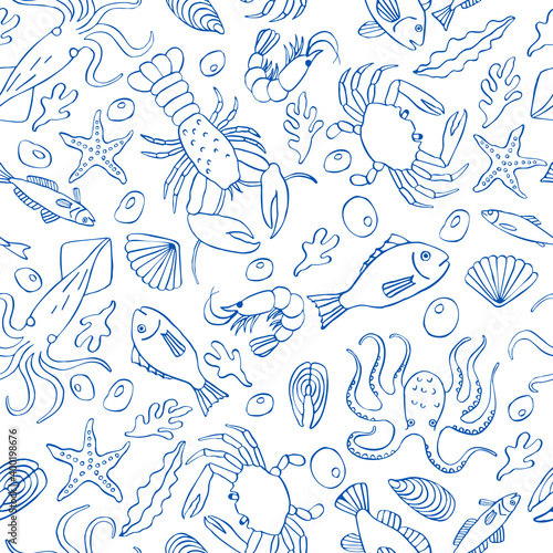 Seamless pattern with seafood