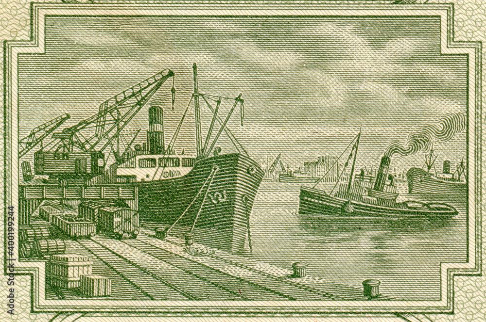Port w Gdyni na banknocie 50 złotych z datą  01 lipca 1948									
 - obrazy, fototapety, plakaty 