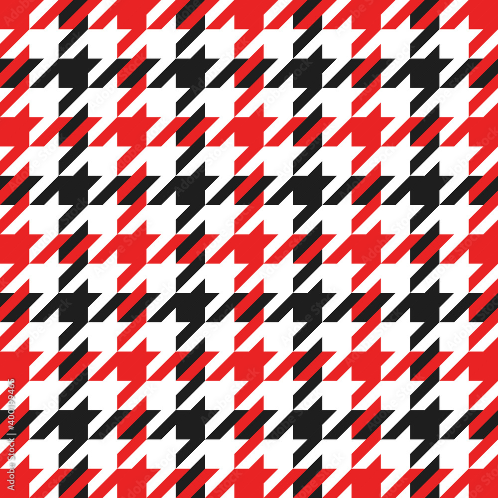 Goose foot. Christmas Pattern of crow is feet in red and black cage. Glen plaid. Houndstooth tartan tweed. Dogs tooth. Scottish checkered background. Seamless fabric texture. Vector illustration Goose foot. Christmas Pattern of crow is feet in red and black cage. Glen plaid. Houndstooth tartan tweed. Dogs tooth. Scottish checkered background. Seamless fabric texture. Vector illustration