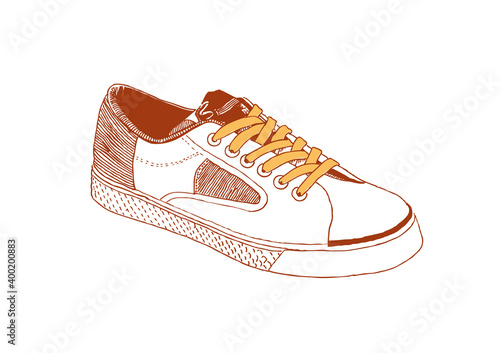 Two color illustration of a tennis shoe