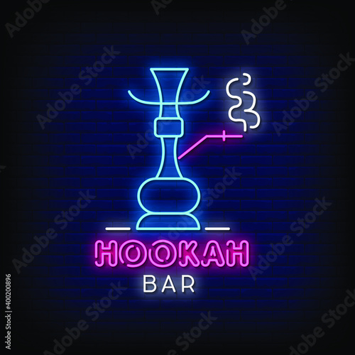 Hookah Bar Neon Signs Style Text Vector