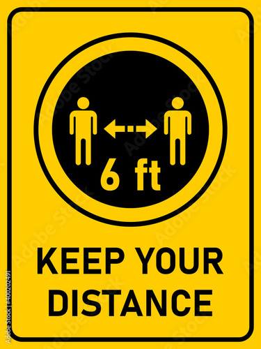 Keep Your Distance 6 ft or 6 Feet Vertical Rectangular Social Distancing Instruction Icon with an Aspect Ratio of 3:4. Vector Image.