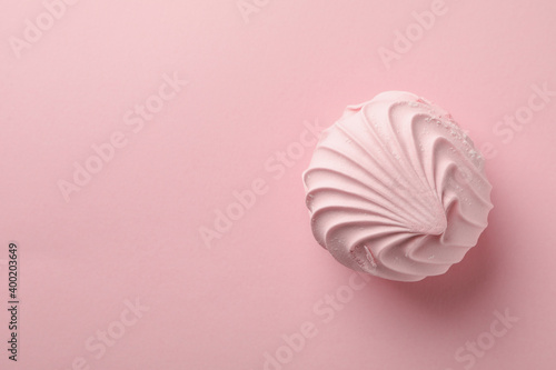 Sweet marshmallow on pink background, close up