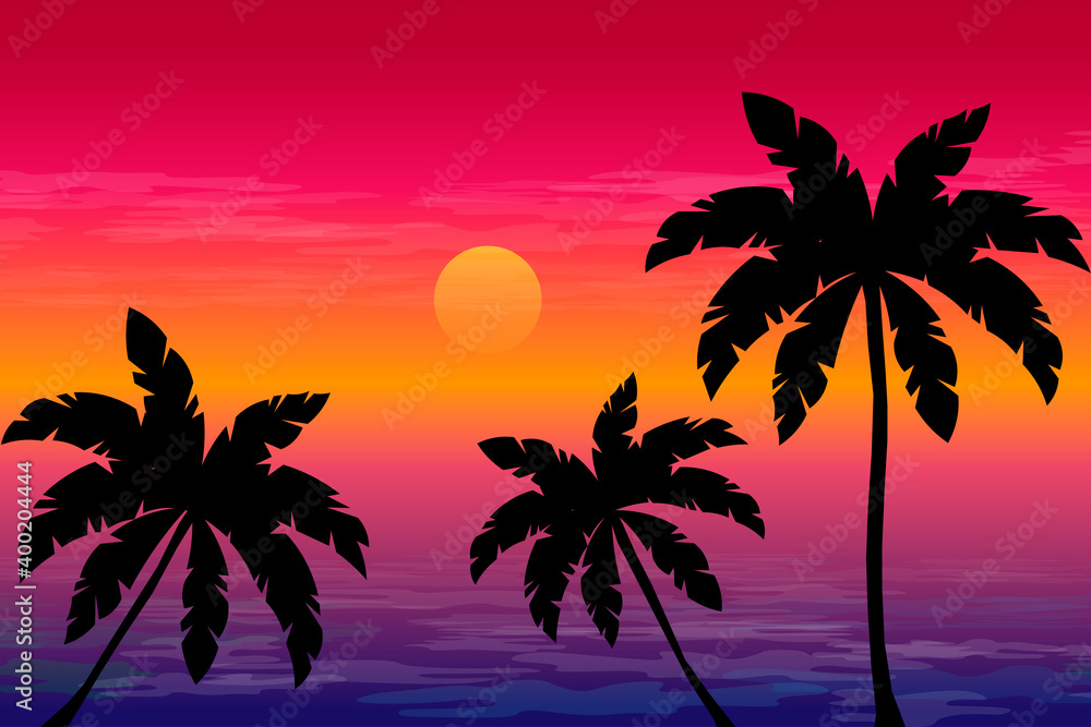 Obraz premium tropical palms at sunset