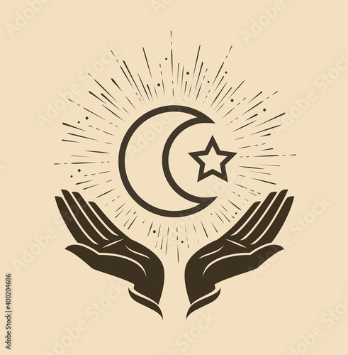 Islam. Star and crescent symbol vector