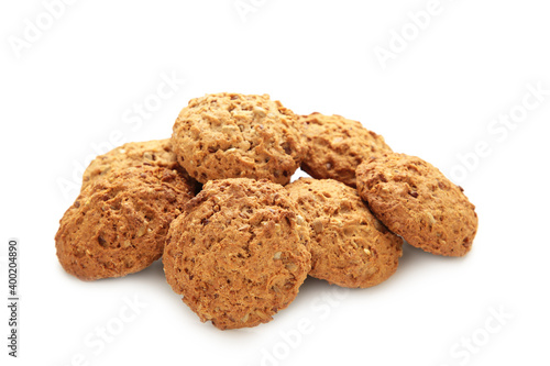 Many oats biscuits isolated on a white background