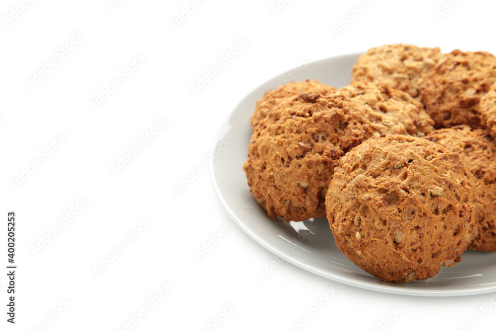 stack of cookies on the plate isolated on white stack of cookies on the plate isolated on white