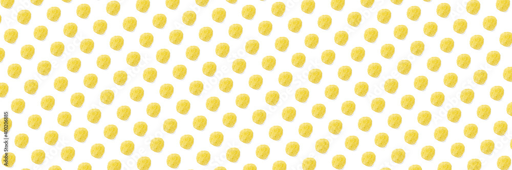 background made from Potato chips on white background flat lay. potato snack chips isolated Fast food banner.