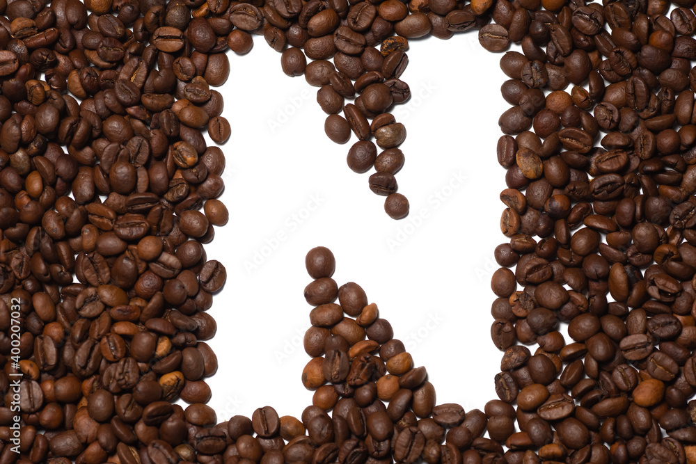 Symbol N, the letter of an aphovite made of coffee. Coffee background, letter N Symbol N, the letter of an aphovite made of coffee. Coffee background, letter N