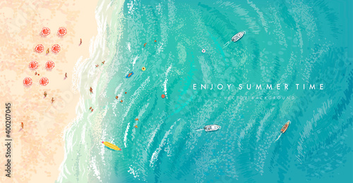 Vector beautiful realistic top view illustration of sandy summer beach