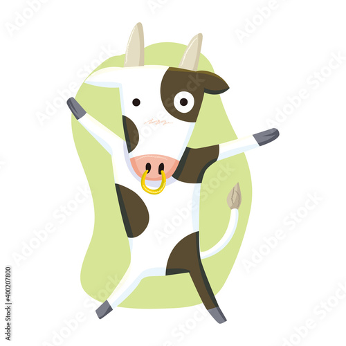 A cow that stands up and raises both hands