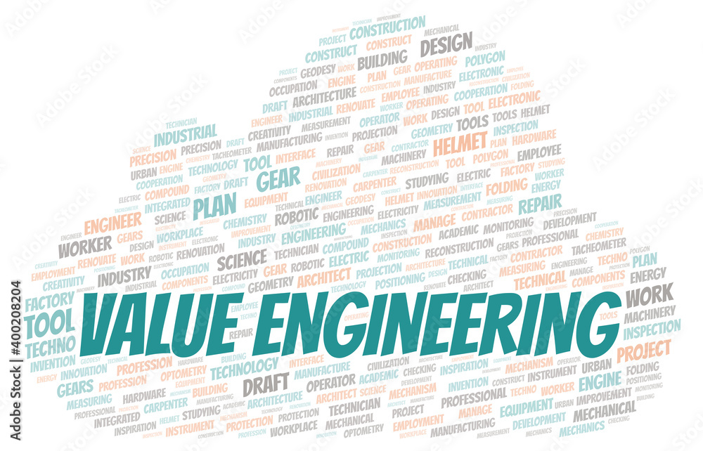 Value Engineering typography word cloud create with the text only