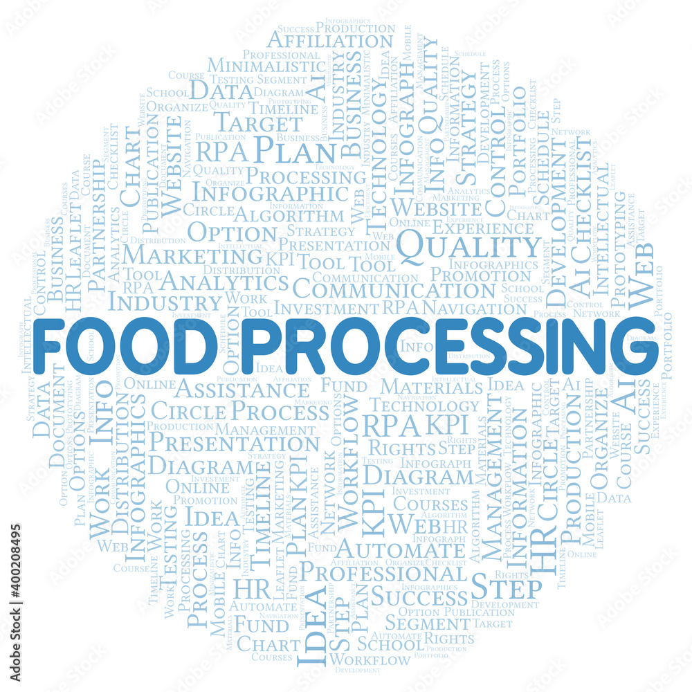 Fototapeta premium Food Processing typography word cloud create with the text only.