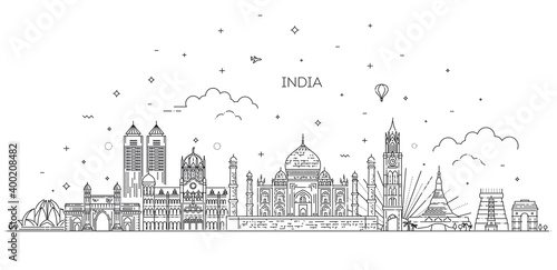 Travel and tourism background. Background line illustration. Line art style