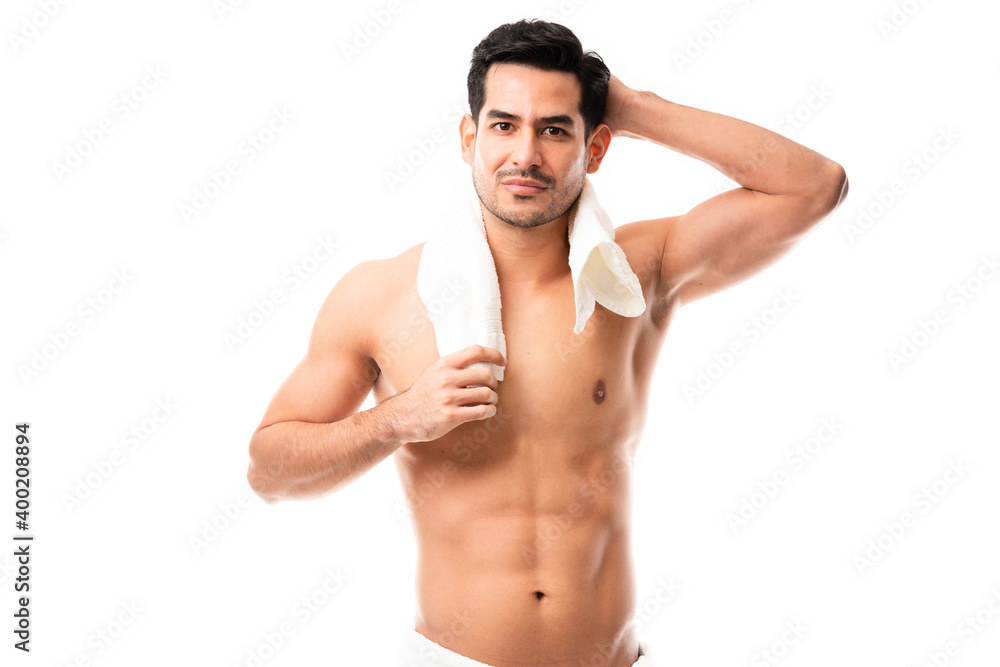 Latin man after taking bath