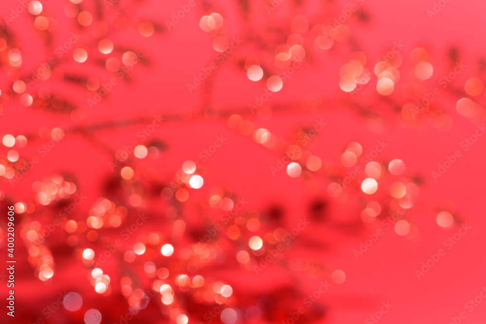 valentine's day blurred lights garland bokeh on red background, for text place. festive wedding background, bluer focus valentine's day blurred lights garland bokeh on red background, for text place. festive wedding background, bluer focus