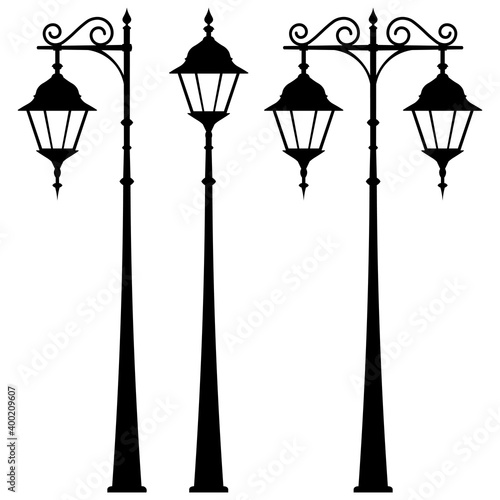 Old street lamp black silhouette vector isolated illustration