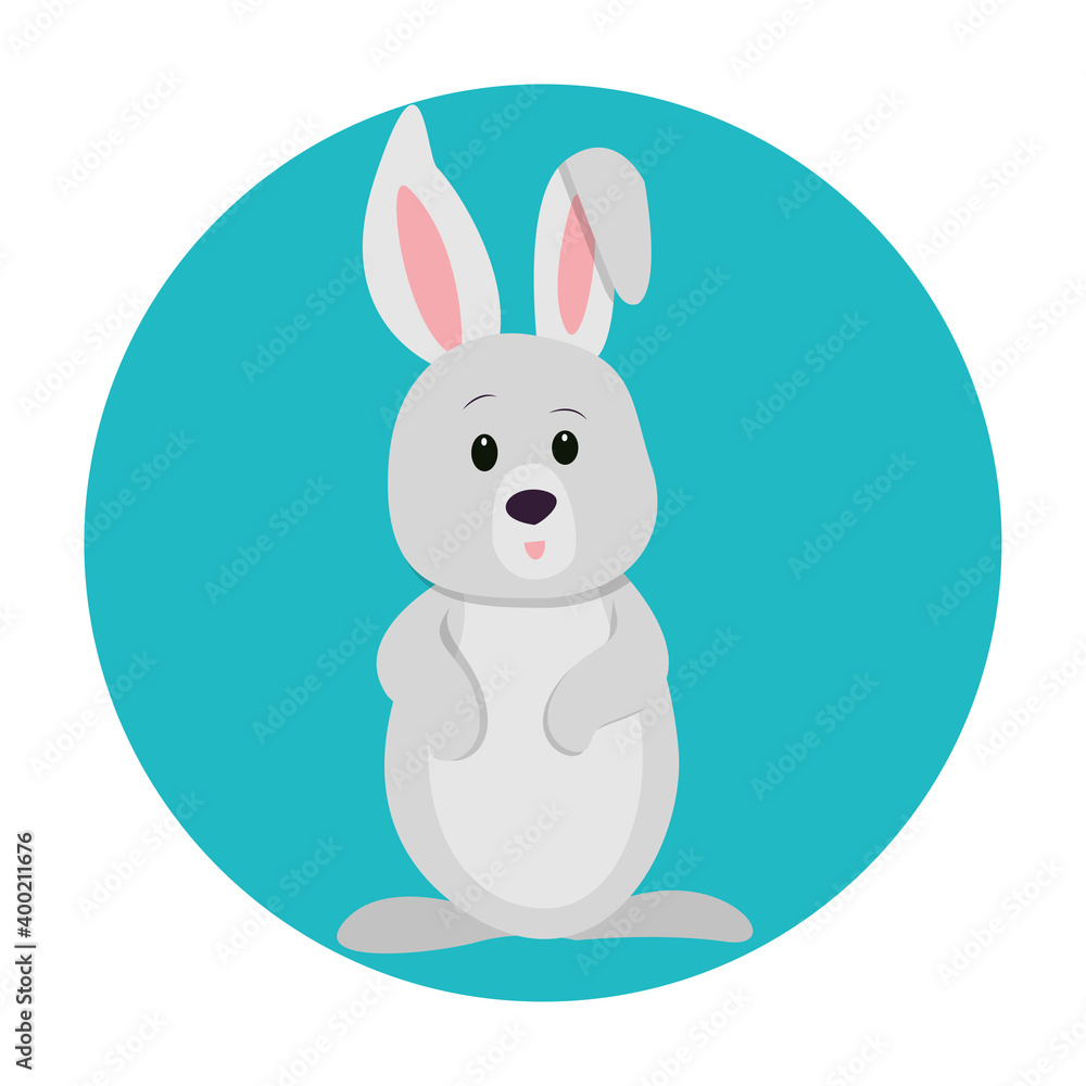 Standing cute forest hare in cartoon style, vector illustration in flat design