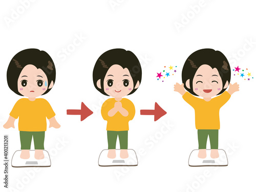 ダイエットに成功し体重計にのる女性