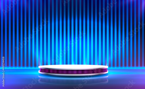 Stage podium with lighting, Stage Podium Scene with for Award Ceremony on color Background. Vector