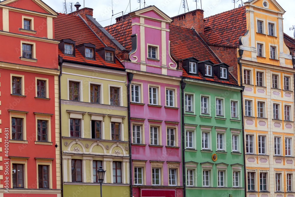 Wroclaw. Old colorful houses in the historical part of the city.